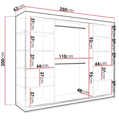Šatníková skriňa 250 cm so zrkadlom CARSON 1 - biely mramor / biela / zlatá
