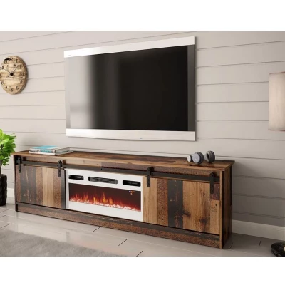 TV stolík s elektrickým krbom MITSUKO - old wood / biely