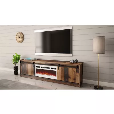 TV stolík s elektrickým krbom MITSUKO - old wood / biely