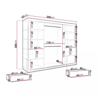 Moderná veľká šatníková skriňa 250 cm so šuplíkmi CARSON 2 - biely mramor / čierna / zlatá