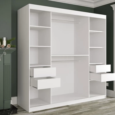 Moderná veľká šatníková skriňa 200 cm so šuplíkmi CARSON 2 - biely mramor / biela / zlatá