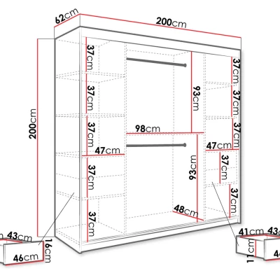 Moderná veľká šatníková skriňa 200 cm so šuplíkmi CARSON 2 - biely mramor / biela / zlatá