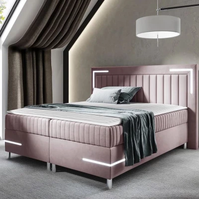 Dvojlôžková kontinentálna posteľ 160x200 BELIA 1 - ružová + LED a topper ZDARMA