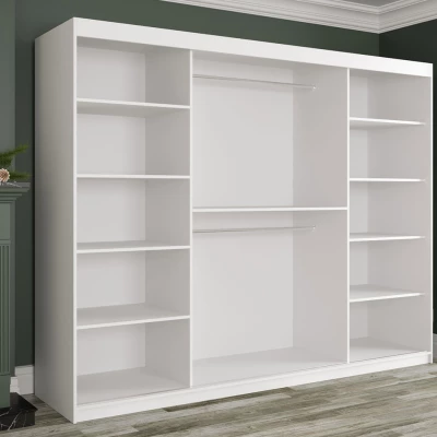 Zrkadlová šatníková skriňa 250 cm so zrkadlom CARSON 4 - biely mramor / čierna / zlatá Zrkadlová šatníková skriňa 250 cm so zrkadlom CARSON 4 - biely mramor / čierna / zlatá