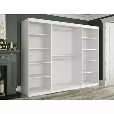 Šatníková skriňa 250 cm so zrkadlom CARSON 4 - čierny mramor / biela / zlatá
