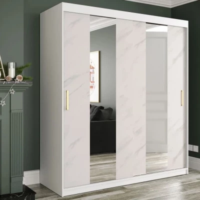 Zrkadlová šatníková skriňa 180 cm so zrkadlom CARSON 4 - biely mramor / biela / zlatá Zrkadlová šatníková skriňa 180 cm so zrkadlom CARSON 4 - biely mramor / biela / zlatá