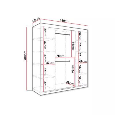Zrkadlová šatníková skriňa 180 cm so zrkadlom CARSON 4 - biely mramor / biela / zlatá