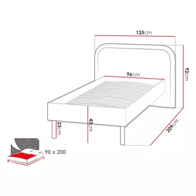 Detská jednolôžková posteľ 90x200 HOUKI - dub hľuzovka / kašmír / hnedá