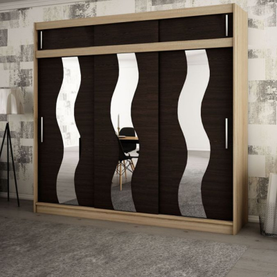 Skriňa s posuvnými dverami HEDVIKA - šírka 250 cm, biela / dub sonoma