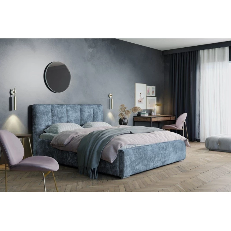 Moderná čalúnená posteľ 180x200 NEUSA 1 s úložným priestorom - modrá
