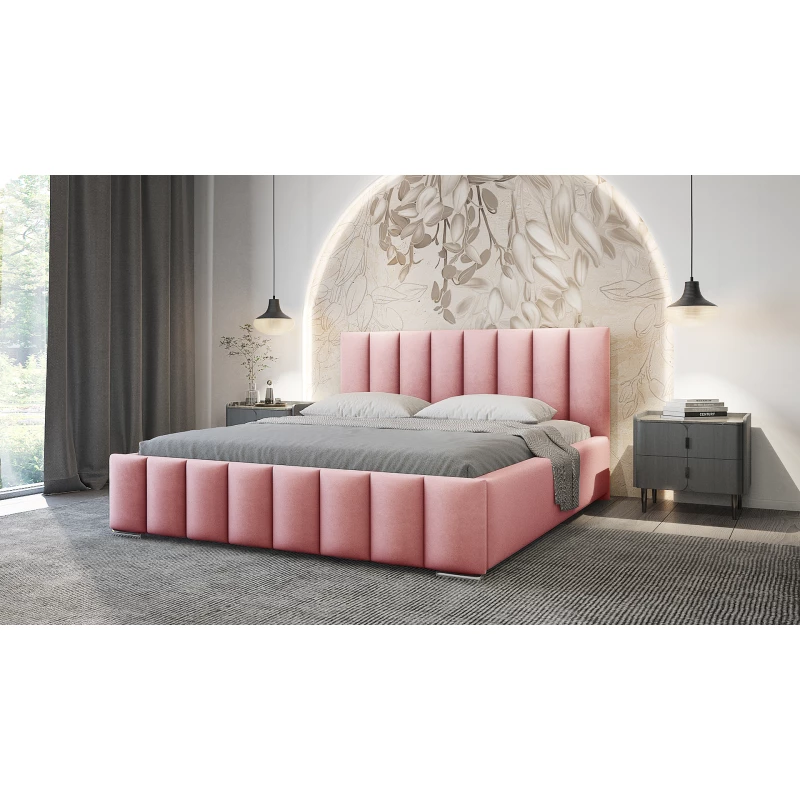 Elegantná čalúnená posteľ 160x200 MADALENA 1 s úložným priestorom - ružová