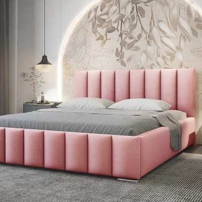 Elegantná čalúnená posteľ 140x200 MADALENA 1 s úložným priestorom - ružová