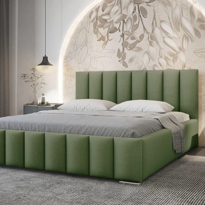 Elegantná čalúnená posteľ 120x200 MADALENA 1 s úložným priestorom - khaki