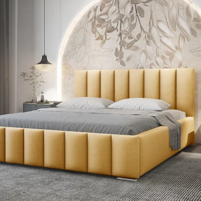 Elegantná čalúnená posteľ 140x200 MADALENA 1 s úložným priestorom - žltá