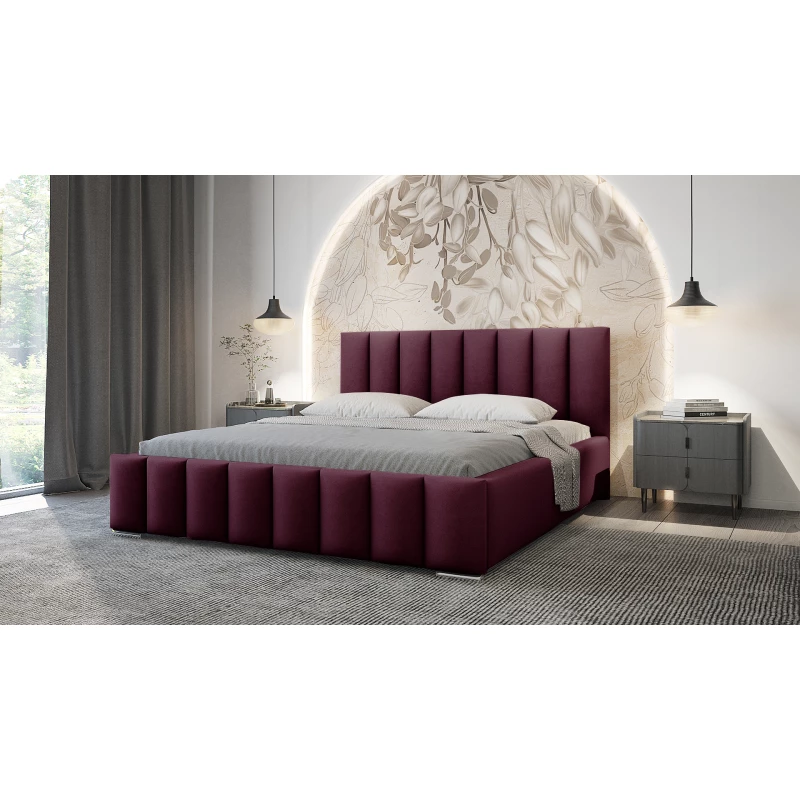 Elegantná čalúnená posteľ 140x200 MADALENA 1 s úložným priestorom - vínová
