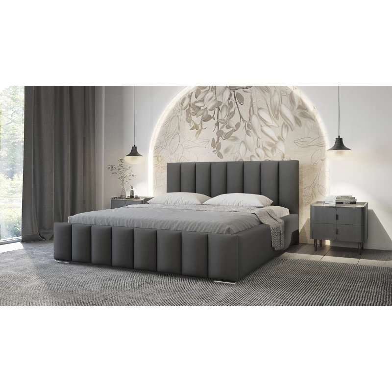Elegantná čalúnená posteľ 120x200 MADALENA 1 s úložným priestorom - tmavo šedá