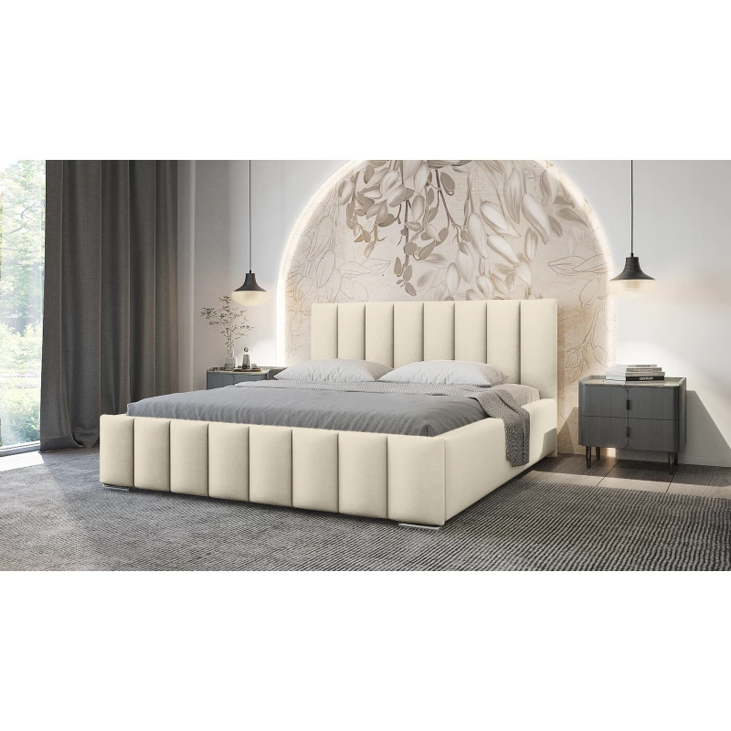 Elegantná čalúnená posteľ 120x200 MADALENA 1 s úložným priestorom - vanilková