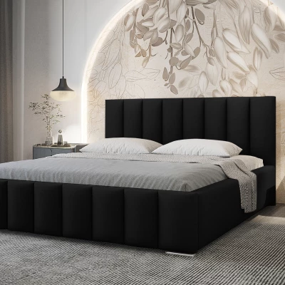 Elegantná čalúnená posteľ 200x200 MADALENA 1 s úložným priestorom - čierna