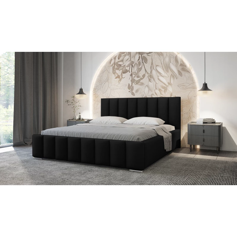 Elegantná čalúnená posteľ 200x200 MADALENA 1 s úložným priestorom - čierna