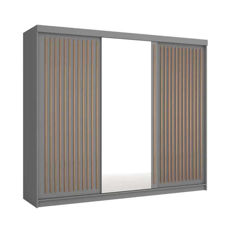 Šatníková skriňa so zrkadlom 250/62 KAREN - šedá / dub wotan