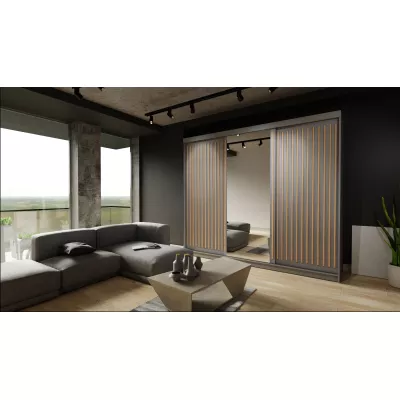 Šatníková skriňa so zrkadlom 250/62 KAREN - šedá / dub wotan