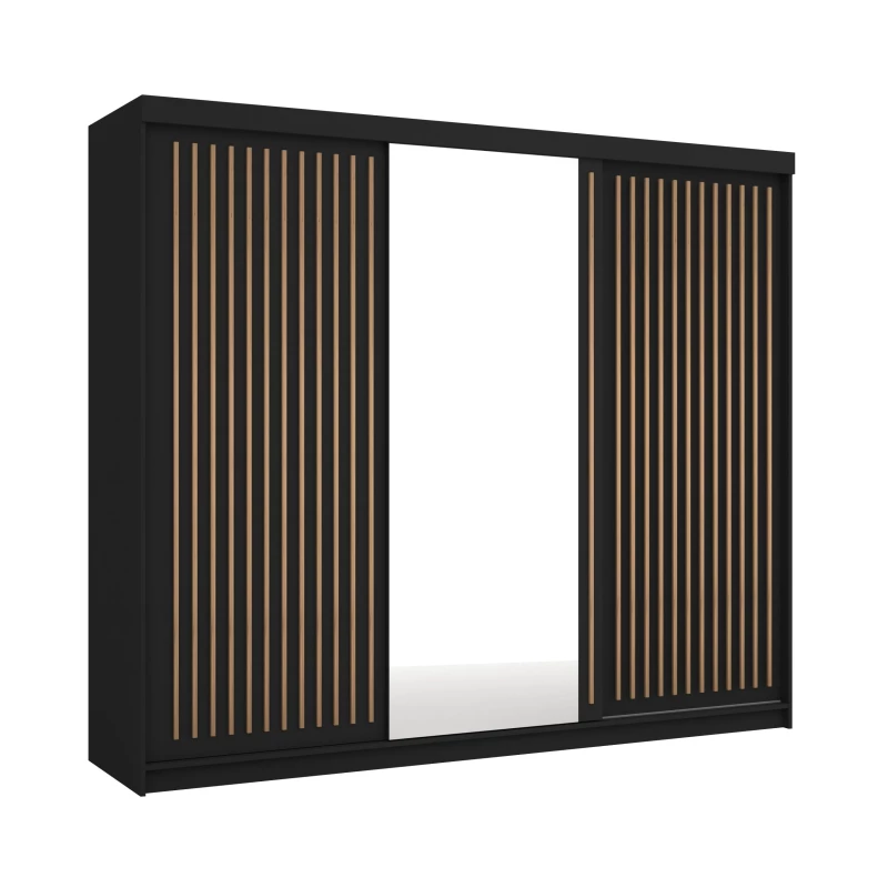 Šatníková skriňa so zrkadlom 250/62 KAREN - čierna / dub wotan