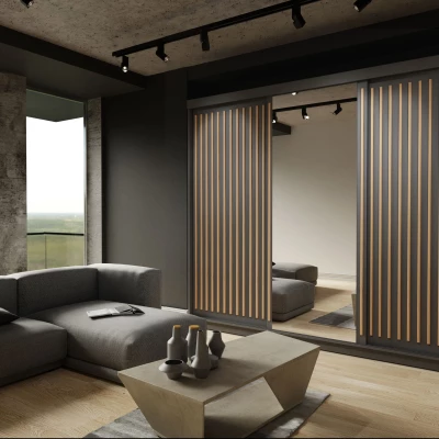 Šatníková skriňa so zrkadlom 250/62 KAREN - čierna / dub wotan