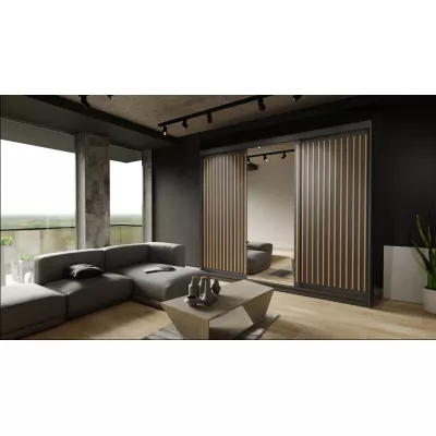 Šatníková skriňa so zrkadlom 250/62 KAREN - čierna / dub wotan