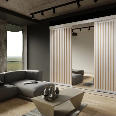 Šatníková skriňa so zrkadlom 250/62 KAREN - biela / dub wotan