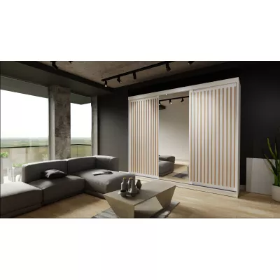 Šatníková skriňa so zrkadlom 250/62 KAREN - biela / dub wotan