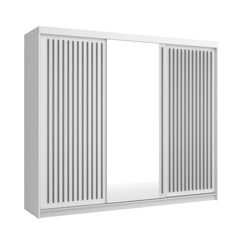 Šatníková skriňa so zrkadlom 250/62 KAREN - biela / šedá