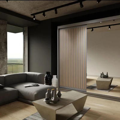 Šatníková skriňa so zrkadlom 200/62 KAREN - šedá / dub wotan