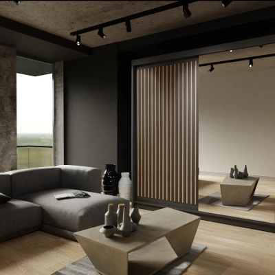 Šatníková skriňa so zrkadlom 200/62 KAREN - čierna / dub wotan