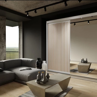 Šatníková skriňa so zrkadlom 200/62 KAREN - biela / dub wotan