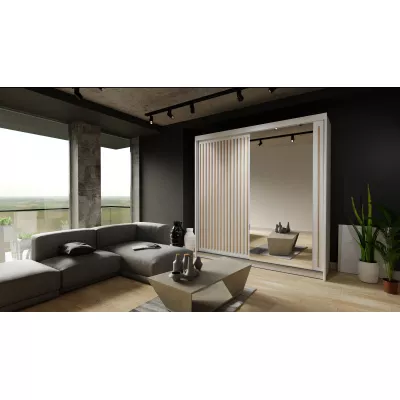 Šatníková skriňa so zrkadlom 200/62 KAREN - biela / dub wotan