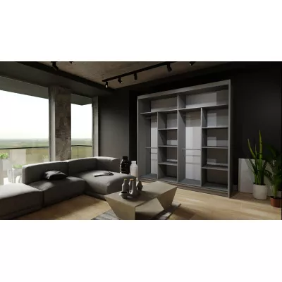 Šatníková skriňa so zrkadlom 200/62 KAREN - biela / šedá