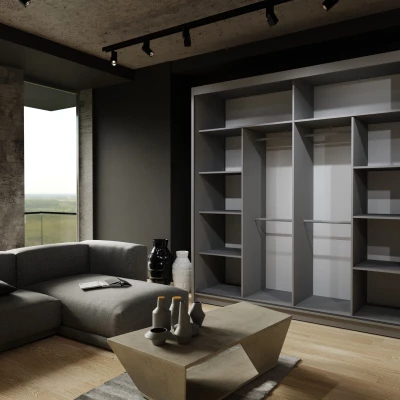 Šatníková skriňa so zrkadlom 200/62 KAREN - biela / šedá