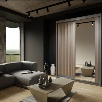 Šatníková skriňa so zrkadlom 150/62 KAREN - šedá / dub wotan