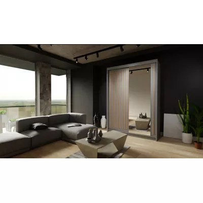 Šatníková skriňa so zrkadlom 150/62 KAREN - šedá / dub wotan