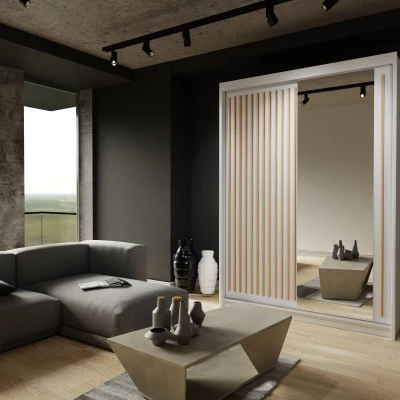 Šatníková skriňa so zrkadlom 150/62 KAREN - biela / dub wotan