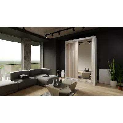 Šatníková skriňa so zrkadlom 150/62 KAREN - biela / dub wotan