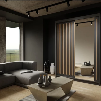 Šatníková skriňa so zrkadlom 150/62 KAREN - čierna / dub wotan