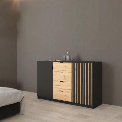 Kombinovaná komoda VILDE - čierna / dub wotan