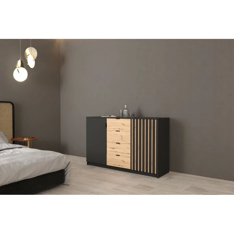 Kombinovaná komoda VILDE - čierna / dub wotan