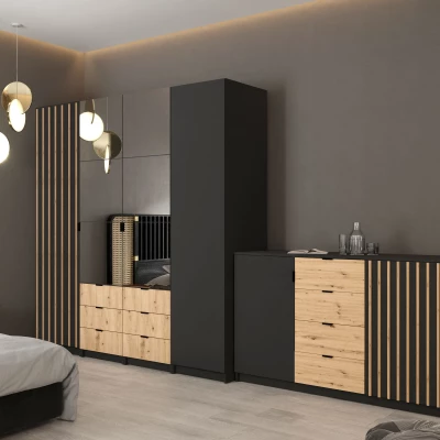 Kombinovaná komoda VILDE - čierna / dub wotan