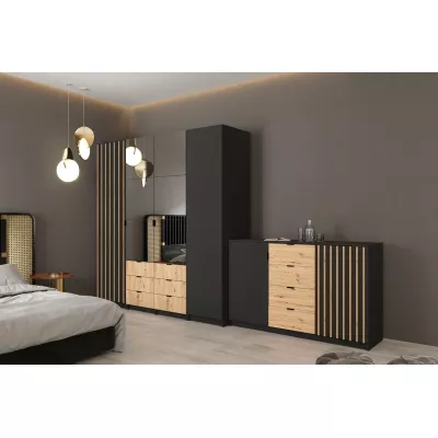 Kombinovaná komoda VILDE - čierna / dub wotan