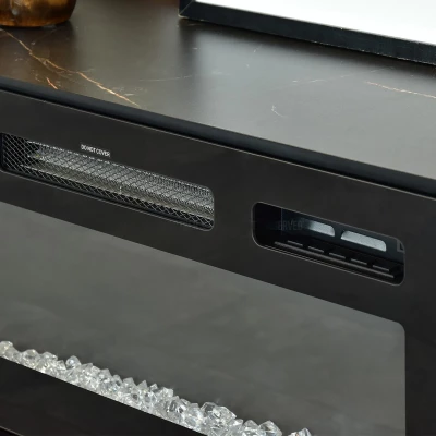 Komoda s elektrickým krbom NORLAN - čierna / orech / čierny mramor