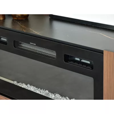 Komoda s elektrickým krbom NORLAN - čierna / orech / čierny mramor
