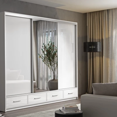 Moderná šatníková skriňa s LED osvetlením 250/62 LIZY - biela