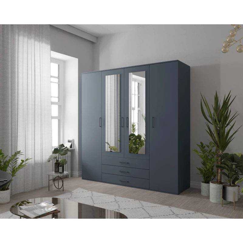 Štvordverová šatníková skriňa 200/58 JUNILA - modrá